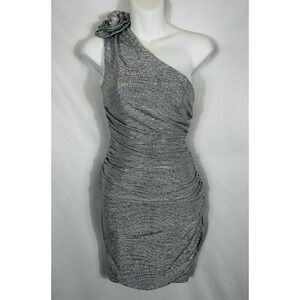 Deadstock‎ USA Vintage Y2K One Shoulder Ruched Dress Metallic Silver Glam Size S